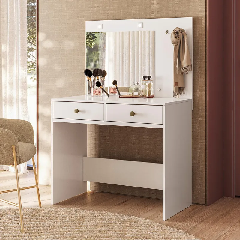 CASA BONITA - Tocador Ideal 90x52x137 cm Blanco 2 Cajones