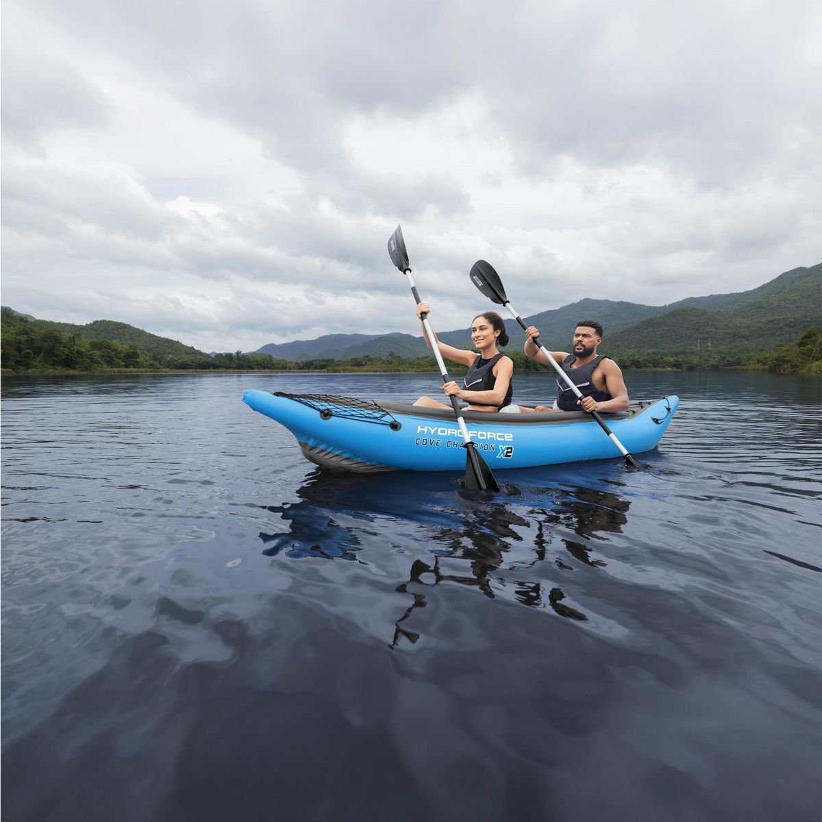 BESTWAY - Set de Kayak Inflable Doble 331x88 cm 2 Personas Azul y Gris