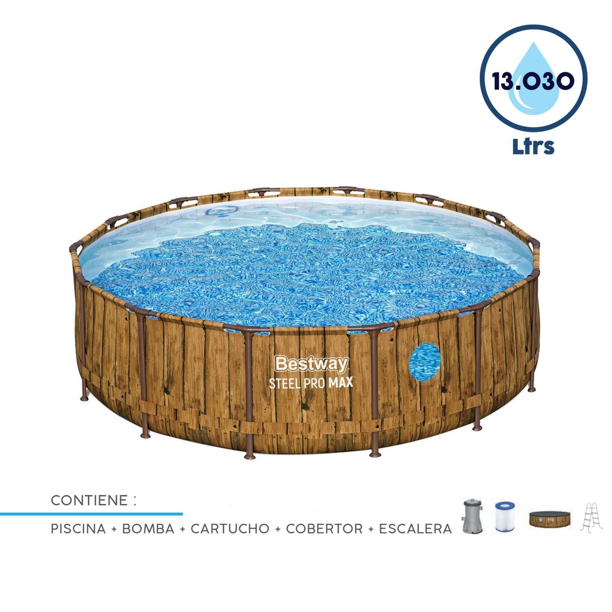 BESTWAY - Set de Piscina Estructural Look Madera 427x107cm 13,030l