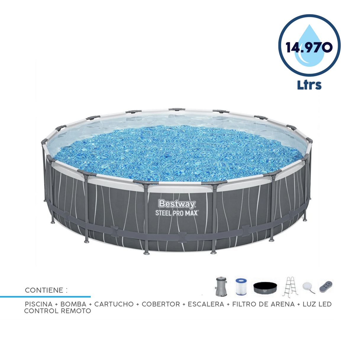 BESTWAY - Set de Piscina Estructural Red LED 457x107cm 14.97 Litros 561GD