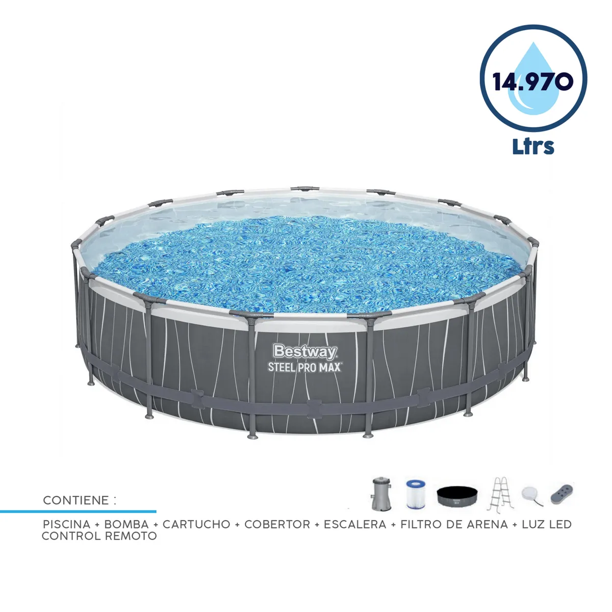 BESTWAY - Set de Piscina Estructural Red LED 457x107cm 14.97 Litros 561GD