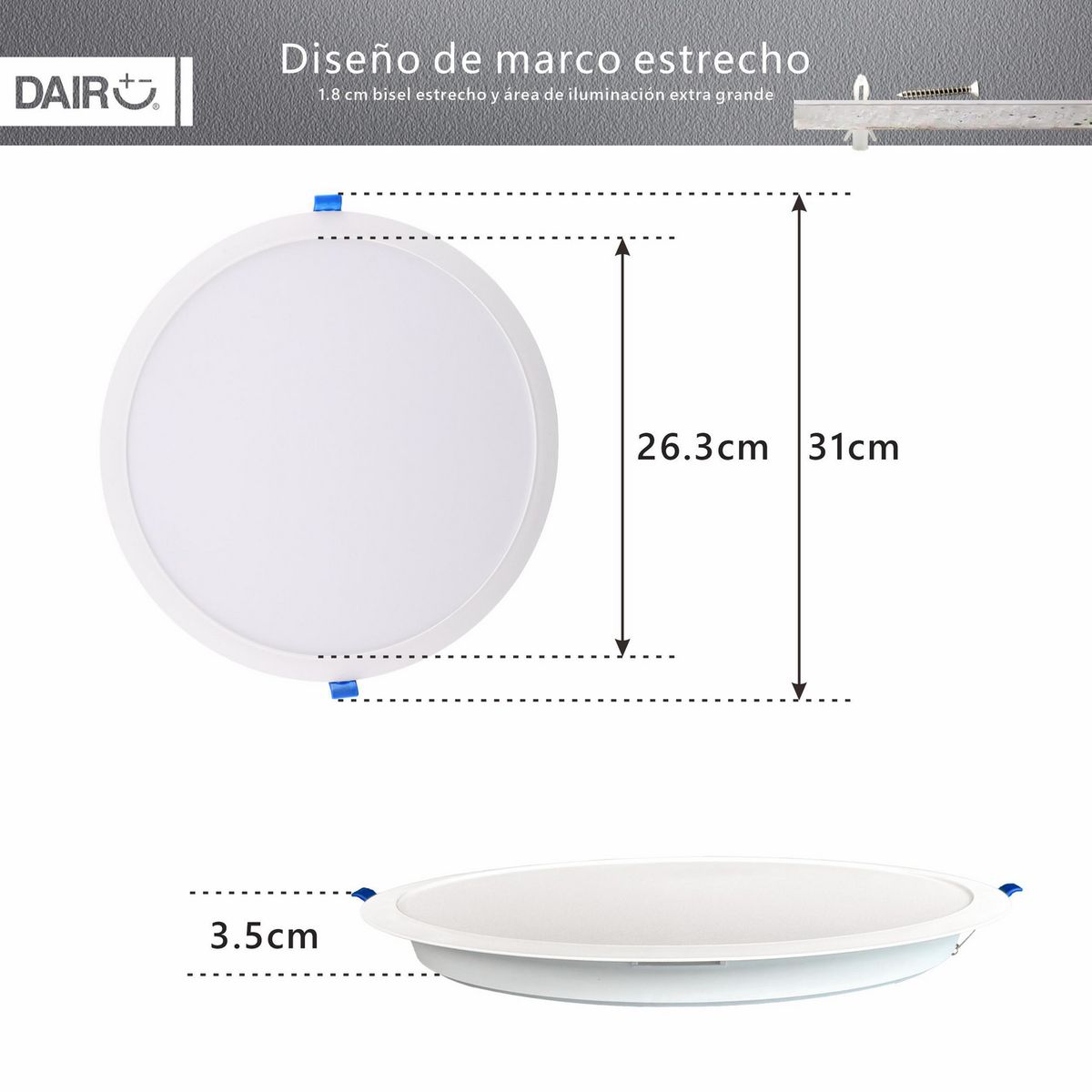 DAIRU - Panel LED Empotrable Circular 24W Luz Fría Blanco
