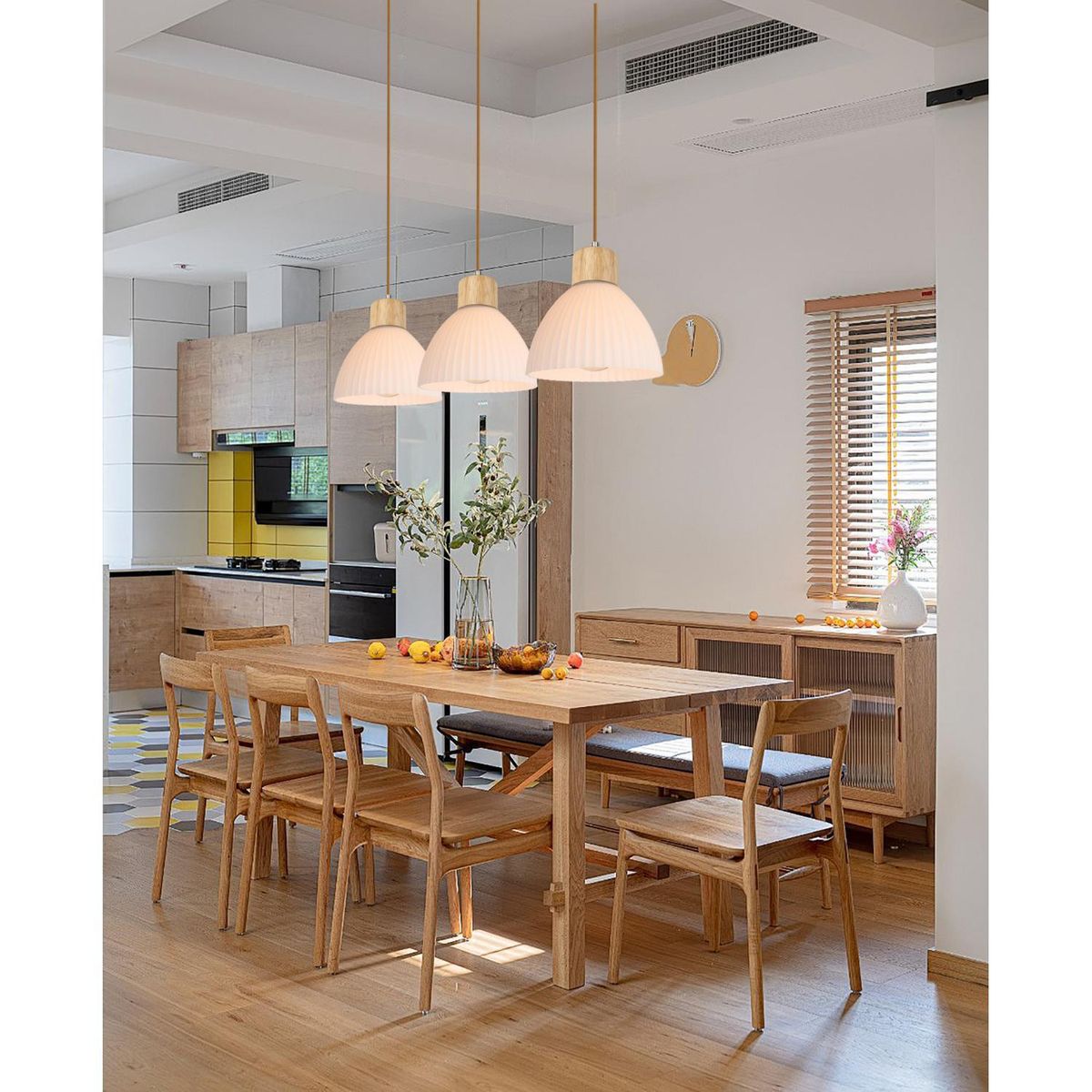 NON BRANDED - Lámpara Colgante de Techo 3 Luces Elva Natural