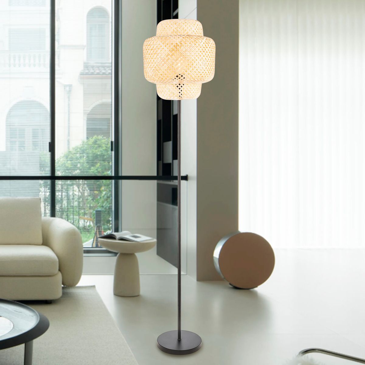 JUST HOME COLLECTION - Lámpara de Pie Ben 1L E27 Dorado/Blanco 30x150cm