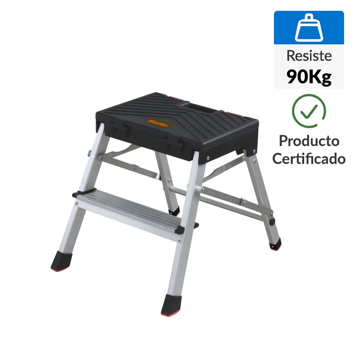 BAUKER - Escalera Tijer de Aluminio 2 Pasos 150Kg