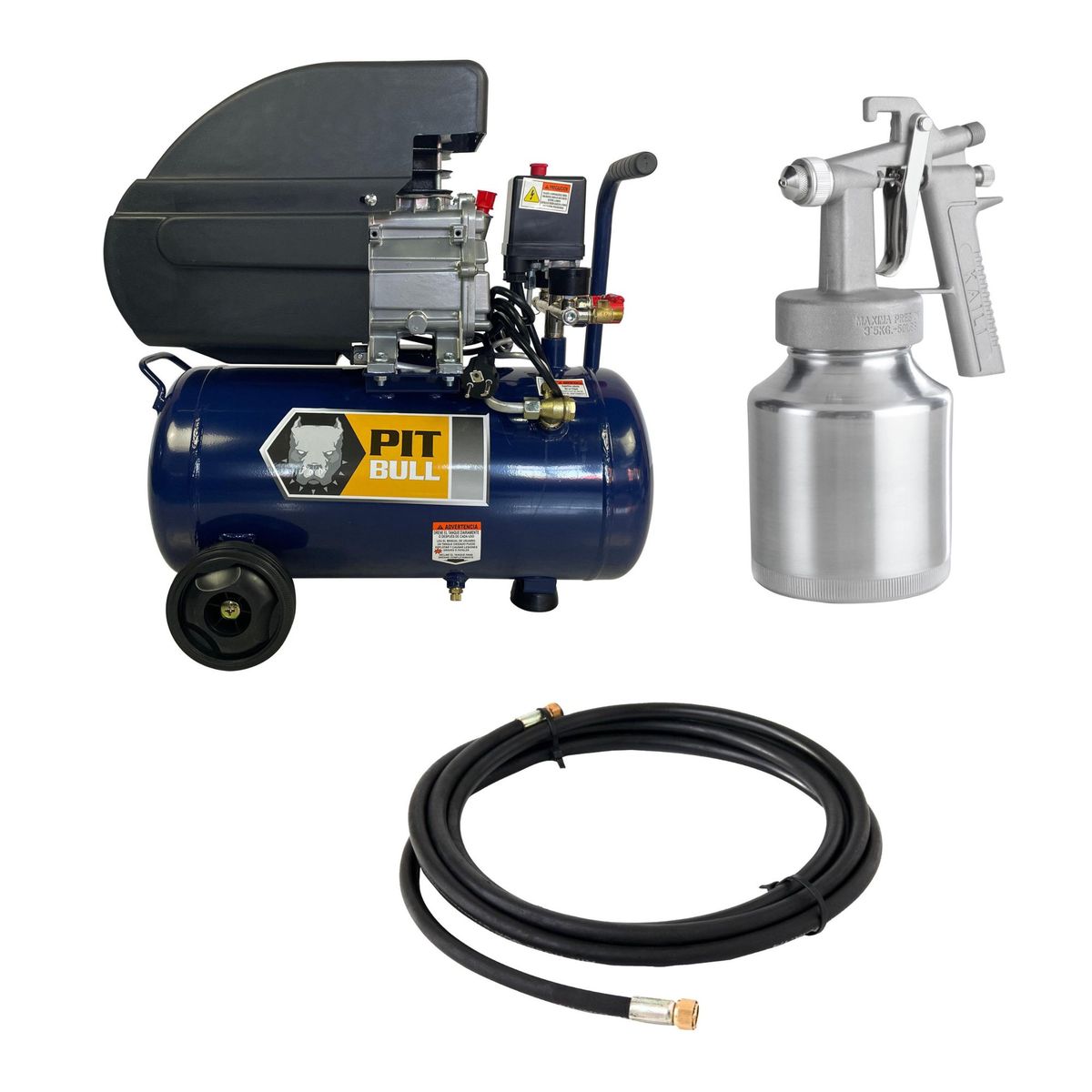Compresora De Aire Semi Profesional Pitbull 2HP 24 Lt + Manguera de Aire 1/4" 5m Lago + Pistola para Pintar, marca  - Foto Principal