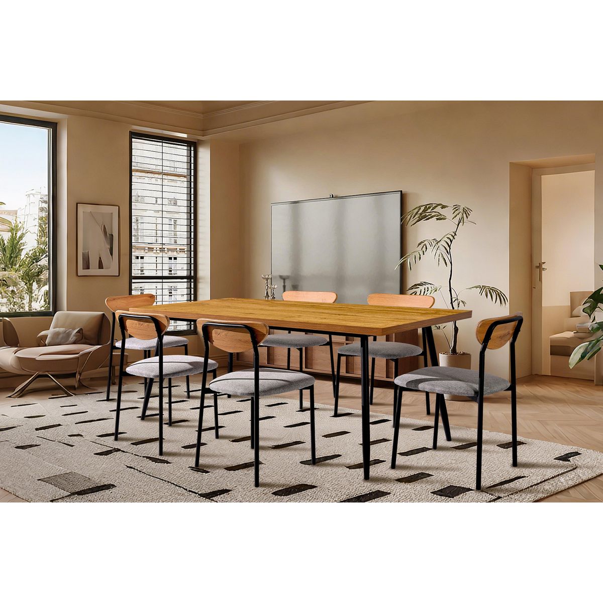 JUST HOME COLLECTION - Juego de Comedor 1 Mesa 6 Sillas Kabul