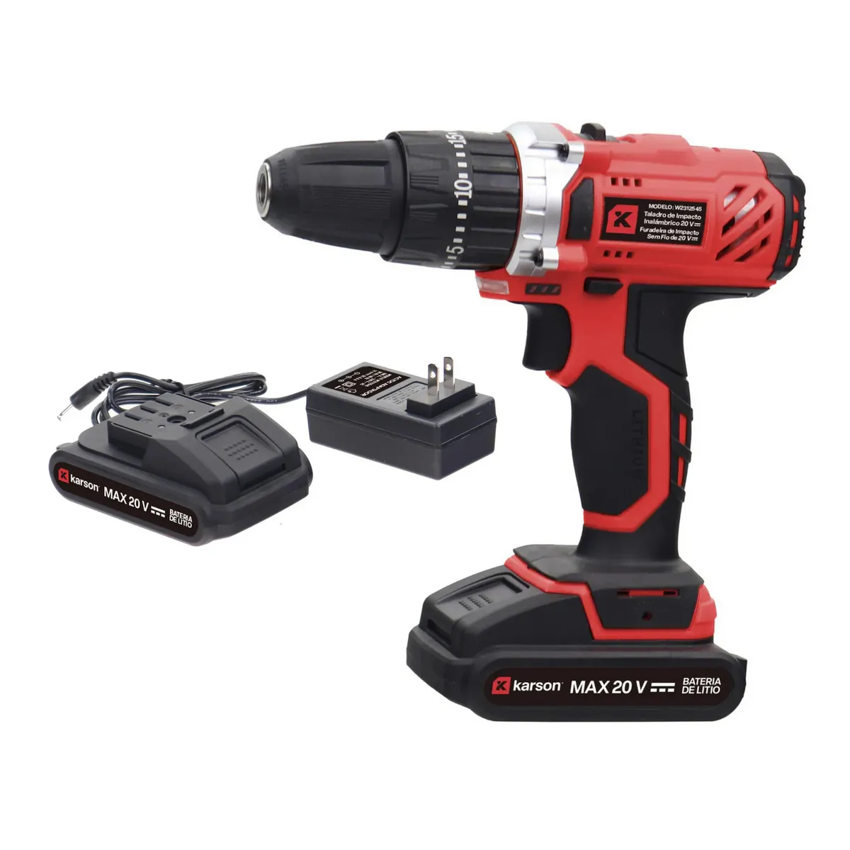 Taladro Percutor 20V + 27 Piezas + 2 Baterías Karson, marca KARSON - Foto Principal