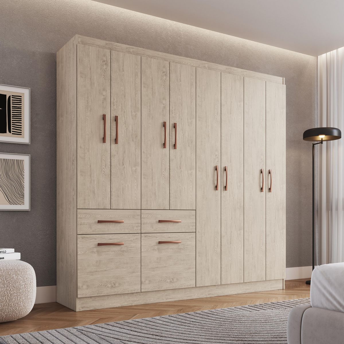 CASA BONITA - Ropero 10 Puertas 2 Cajones Fendy Arena 179x177x38 cm