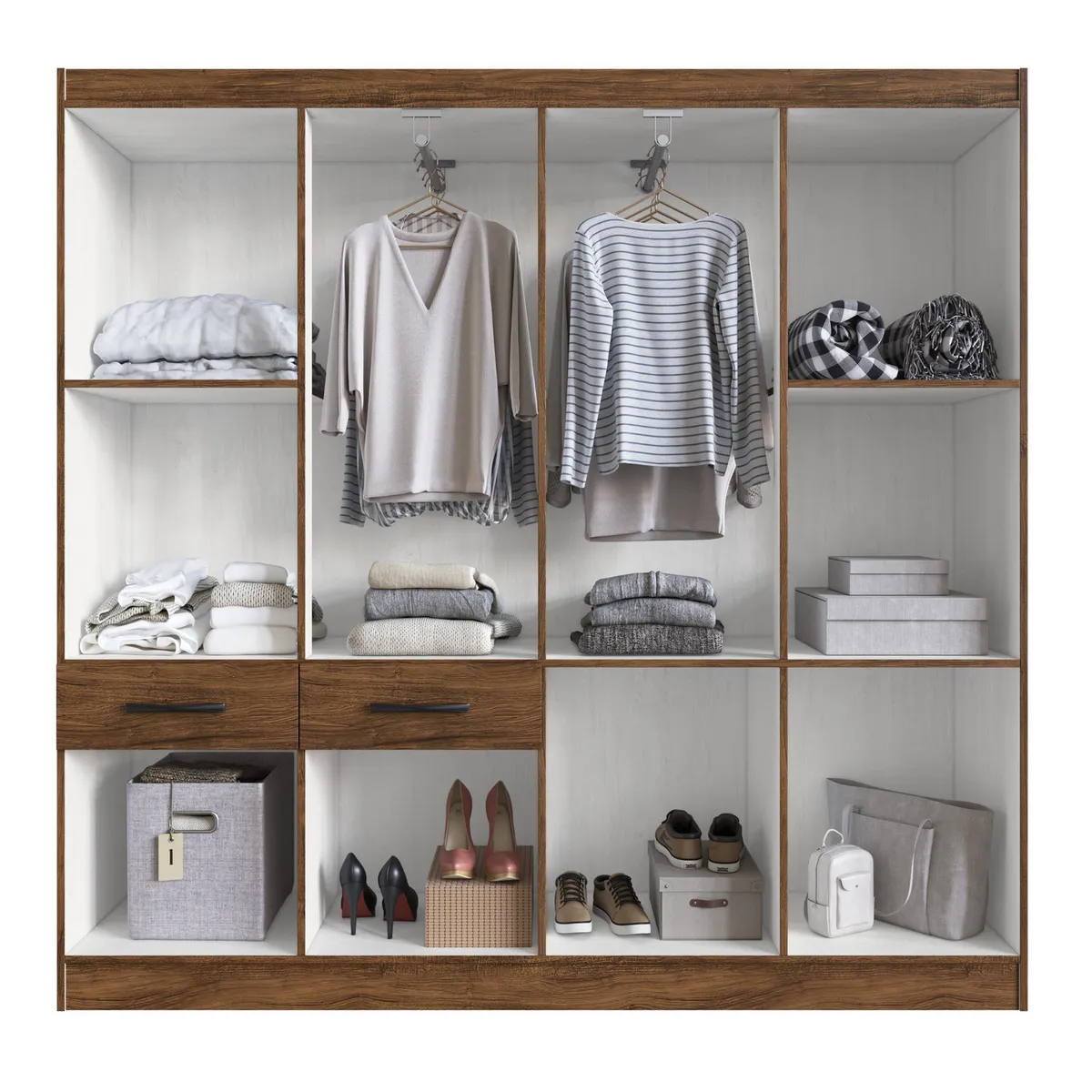 CASA BONITA - Ropero 10 Puertas 2 Cajones Castaño Café 179x177x38 cm