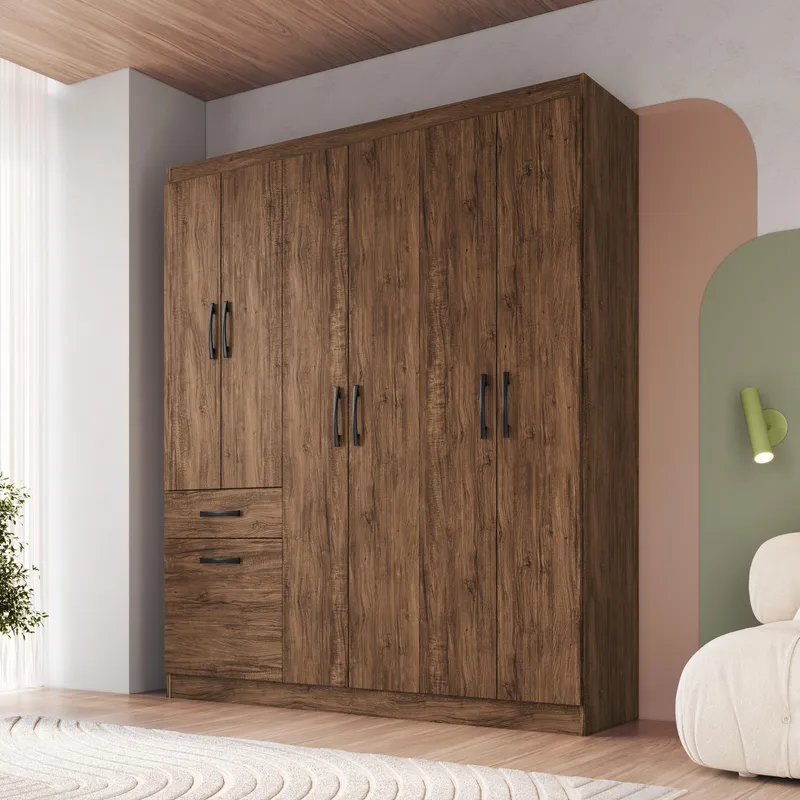 CASA BONITA - Closet 7 Puertas 1 Cajón Castaño Café 137x177x38 cm