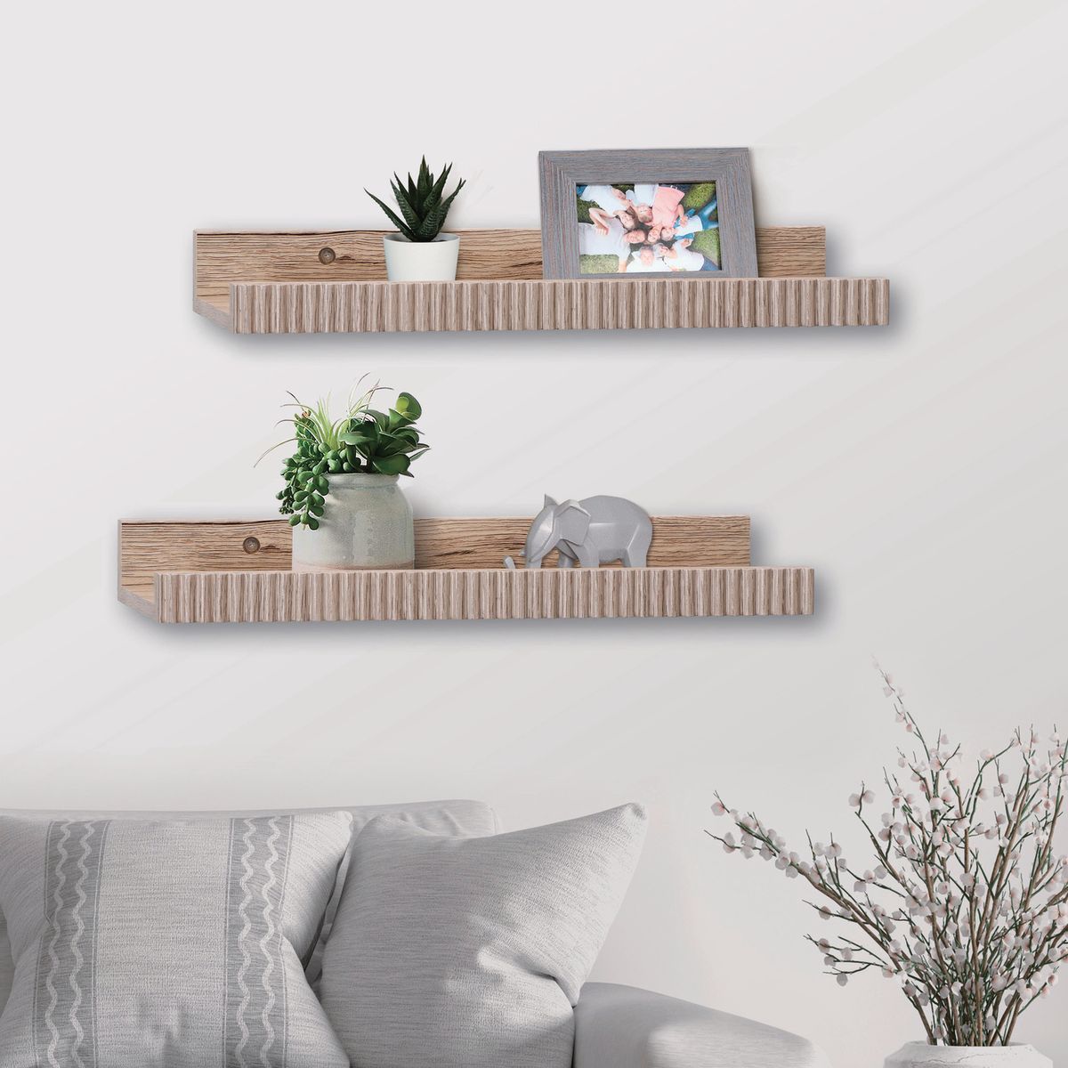 Set 2 Repisas Flotantes 40x10cm Natural, marca JUST HOME COLLECTION - Foto 2
