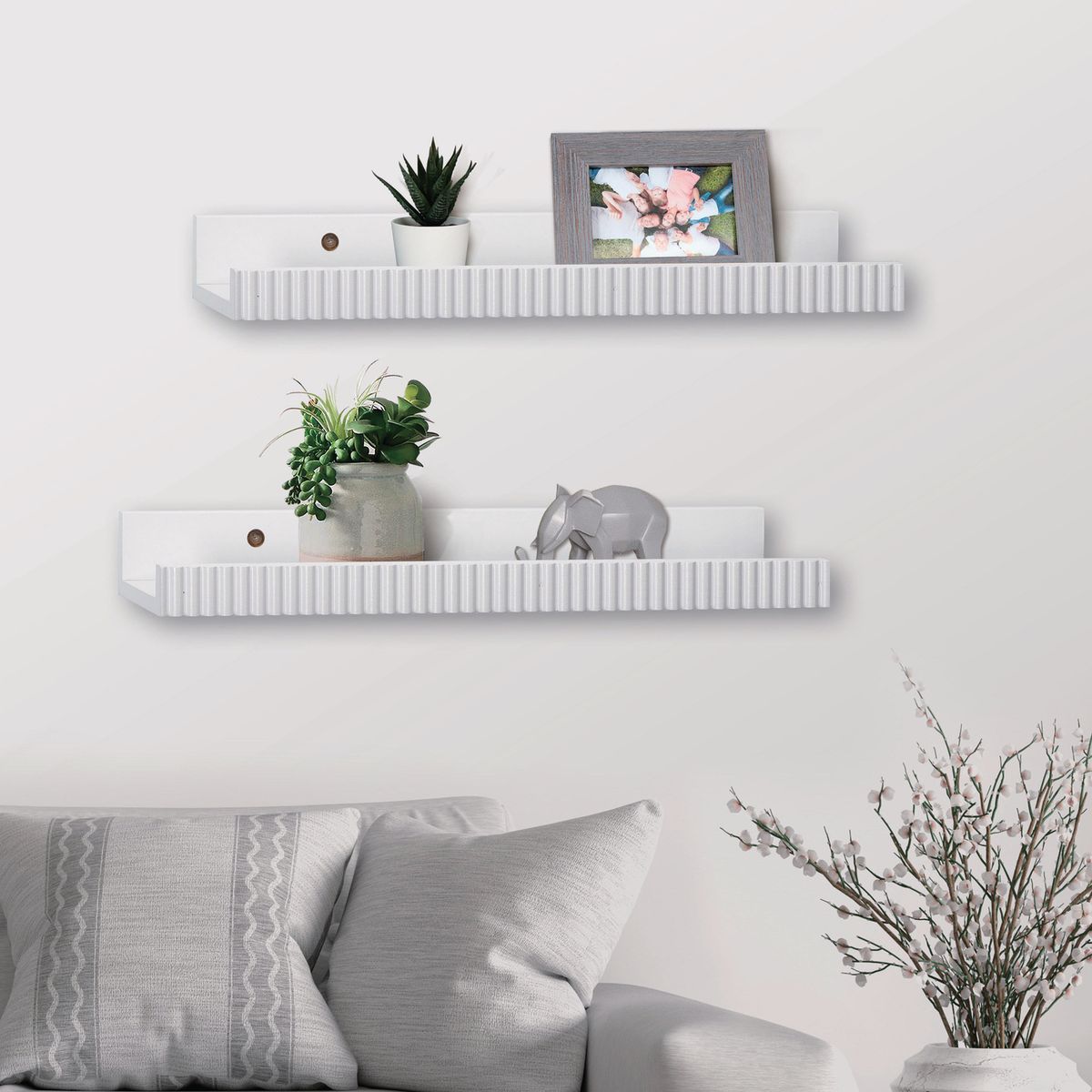 Set 2 Repisas Flotantes 40x10cm Blanco, marca JUST HOME COLLECTION - Foto 2