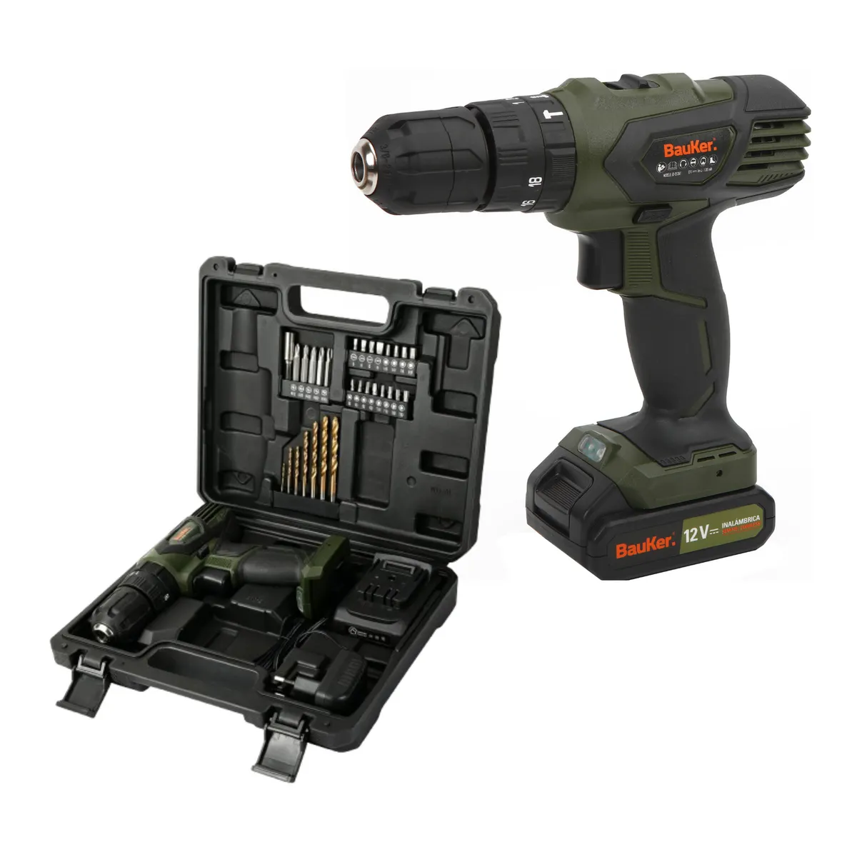 Taladro Percutor 12V 28Nm + 29 Accesorios + Bateria + Cargador, marca BAUKER - Foto Principal