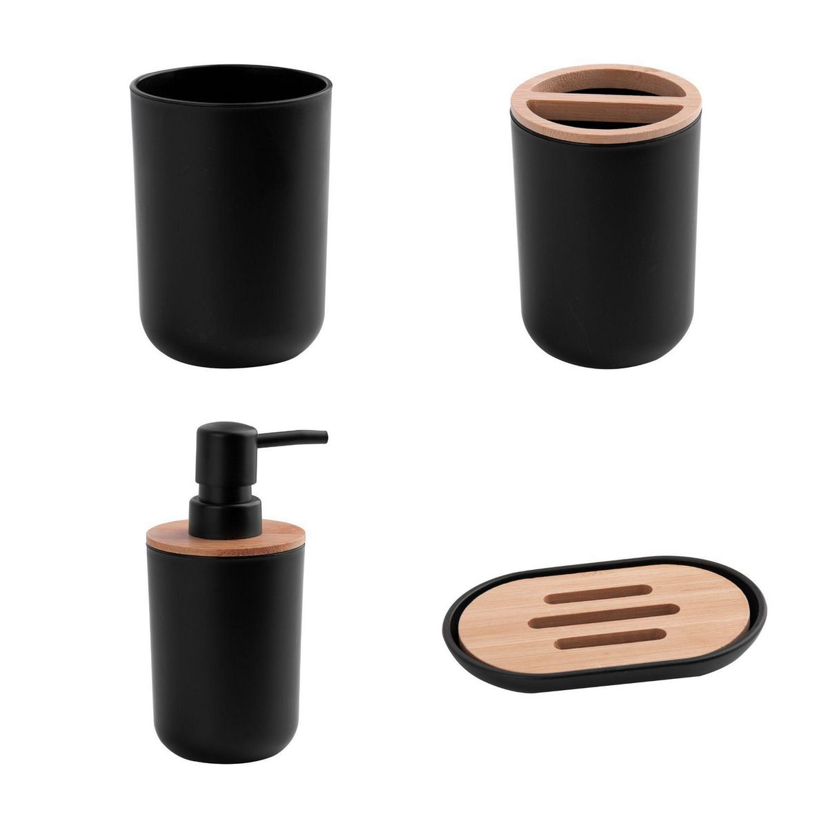 Set 4 Piezas de Baño Plástico/Bambú Negro , marca JUST HOME COLLECTION - Foto Principal