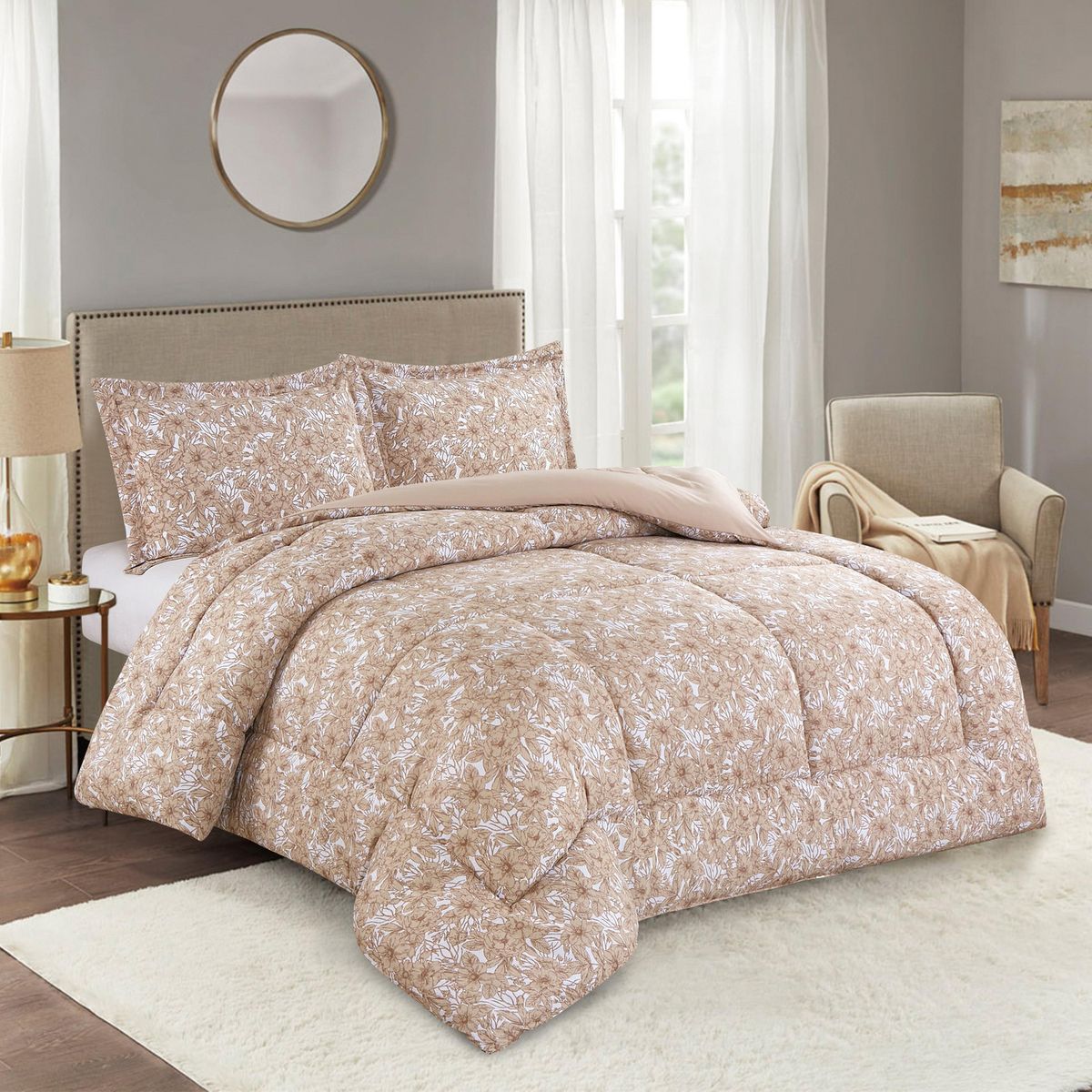 Edredón Clásico Estampado 1.5 Plazas Beige, marca JUST HOME COLLECTION - Foto Principal