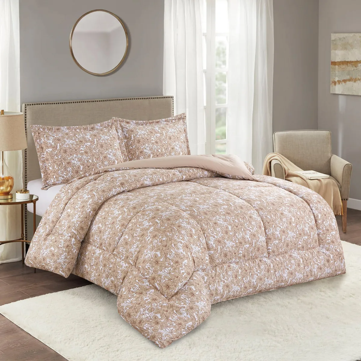 Edredón Clásico Estampado 1.5 Plazas Beige, marca JUST HOME COLLECTION - Foto Principal