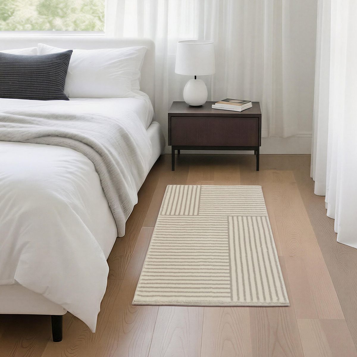 JUST HOME COLLECTION - Alfombra Rectangular con Lineas Beige 60x110cm