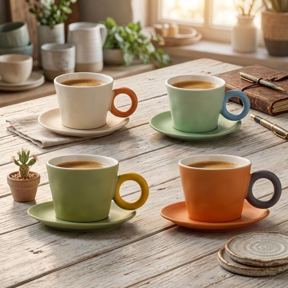 Set 4 Tazas 360ml + 4 Platos, marca JUST HOME COLLECTION - Foto 2