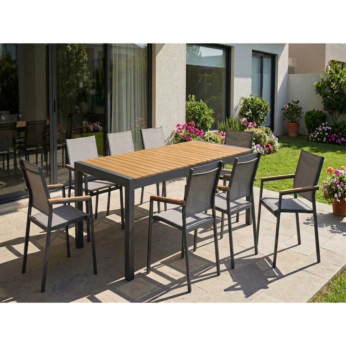Juego de Comedor de Aluminio Exterior Dallas 8 Personas, marca JUST HOME COLLECTION - Foto 2
