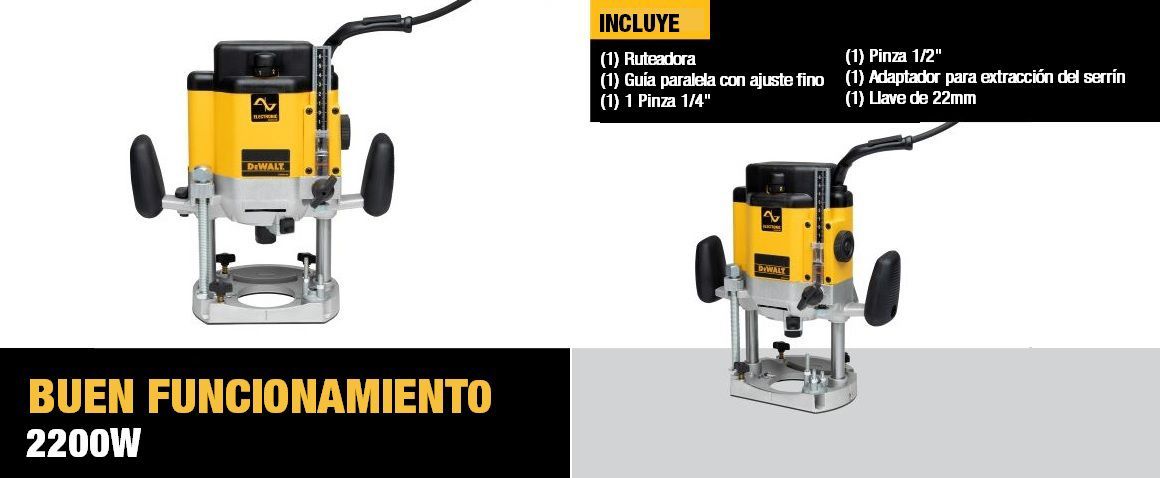 Ruteadora, rebajadora, dewalt, herramientas electricas, madera, aluminio, plasticos, velocidad, 2200W