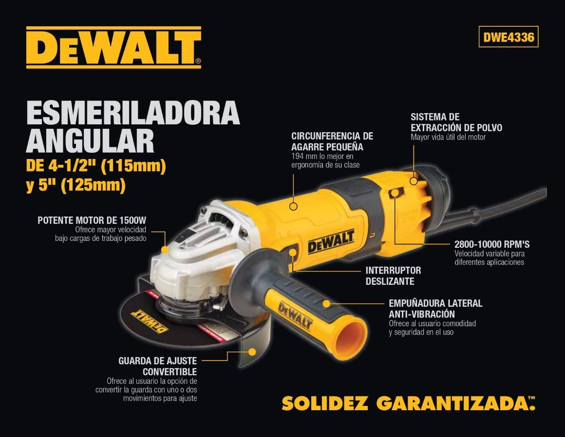 Esmeril, esmeriles, herramientas, electricas, Dewalt, potencia, desbaste, soldadura, corte, removedora, remover, limpieza, piezas metálicas, DWE4337