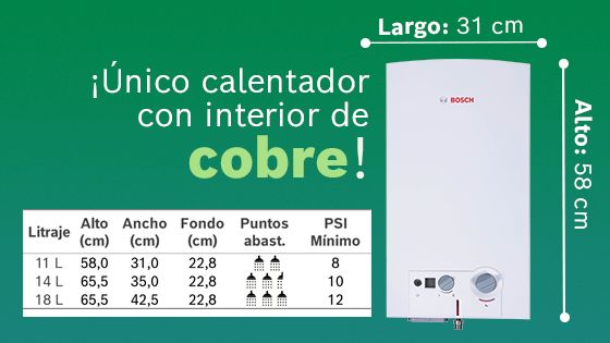 Rapiducha, bosch medidas, termas, calentadores, sole, rheem, rotoplas