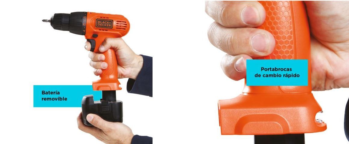 Taladro, Atornillador, 12V, Black&Decker, plástico, madera, portabrocas, brocas, herramientas, inalámbricas, recargable, batería, CD121K53