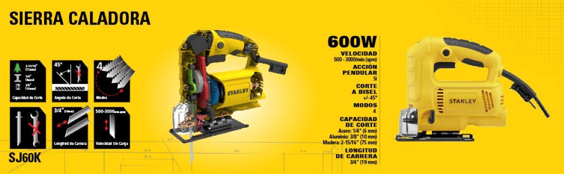 Sierras, sierra caladora, stanley, herramientas, eléctricas, corte, madera,melamine, alumnio, motor, 600 W