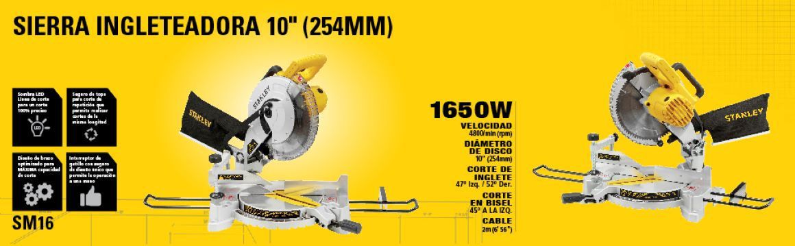 Sierras, sierra Ingleteadora, stanley, herramientas, eléctricas, corte, madera,melamine, alumnio, motor, disco, herrmiaentas de banco, mesa