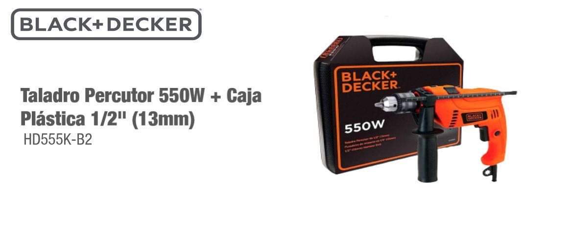 Taladro percutor Black&Decker HD555K con maleta y empuñadura