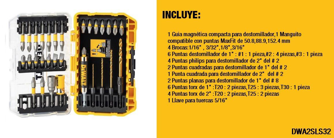 ACCESORIOS, JUEGO DE PUNTAS, SET, ATORNILLAR,DESTORNILLAR, 32 PIEZAS, ACCESORIOS, DEWALT