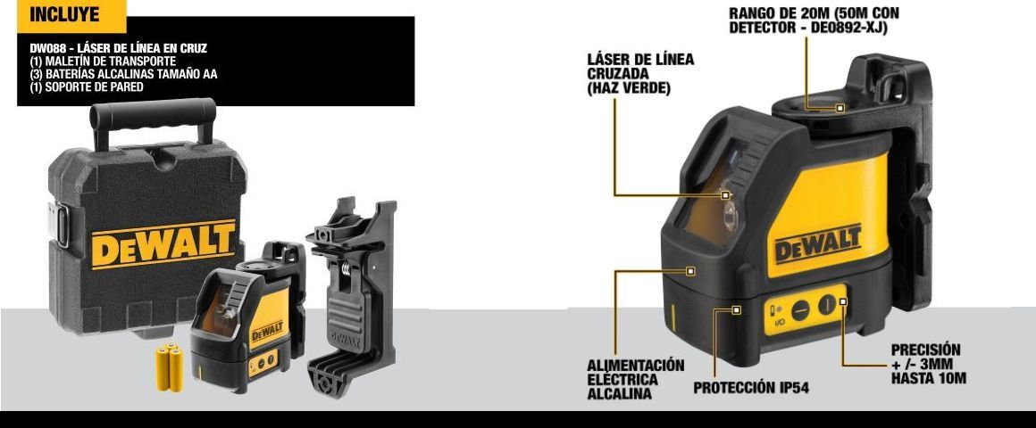 NIVEL DE LASER, LINEAS VERDES, CRUZADAS, DEWALT, LASER, DW088CG