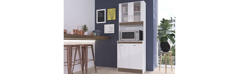 Alacena, micro, puertas de vidrio, cocina compacta