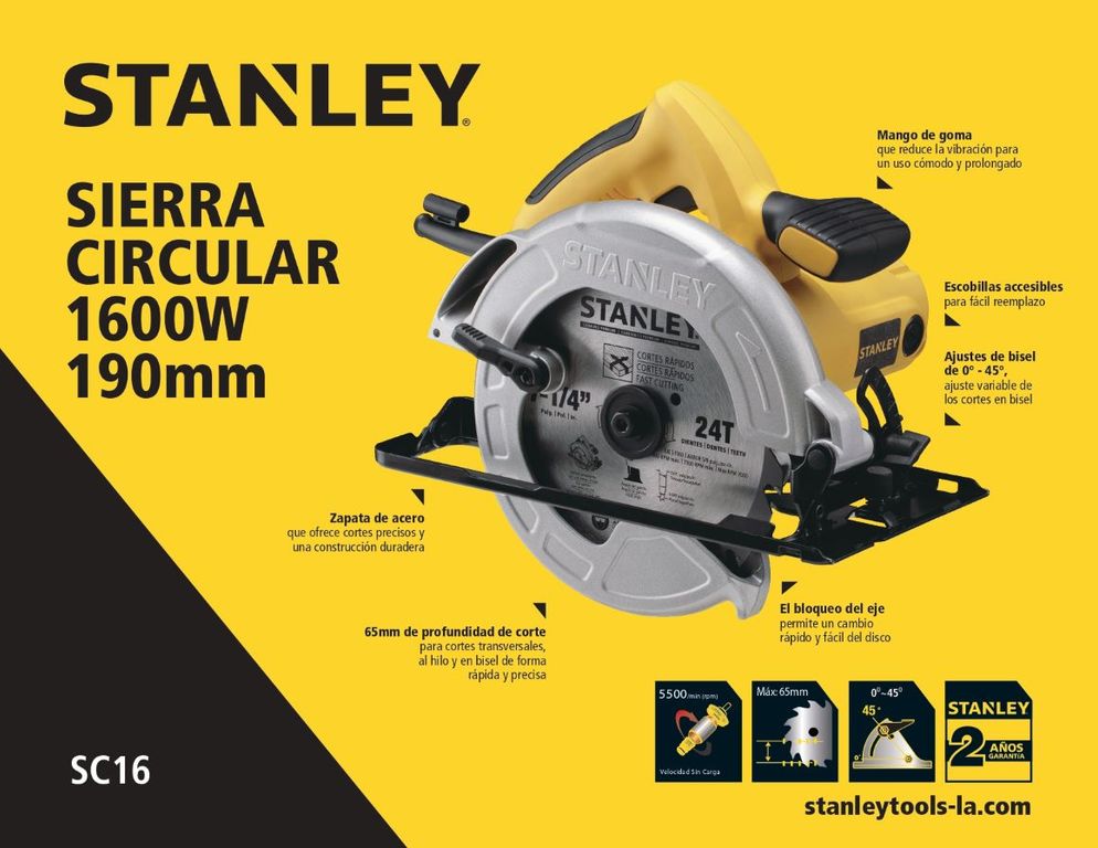 Sierras, sierra circular, stanley, herramientas, eléctricas, corte, madera,melamine, alumnio, motor, 1600 W