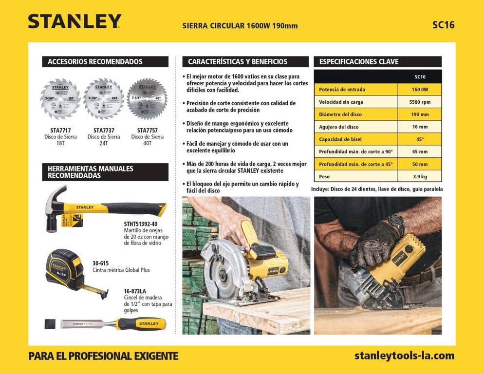 Sierras, sierra circular, stanley, herramientas, eléctricas, corte, madera,melamine, alumnio, motor, 1600 W