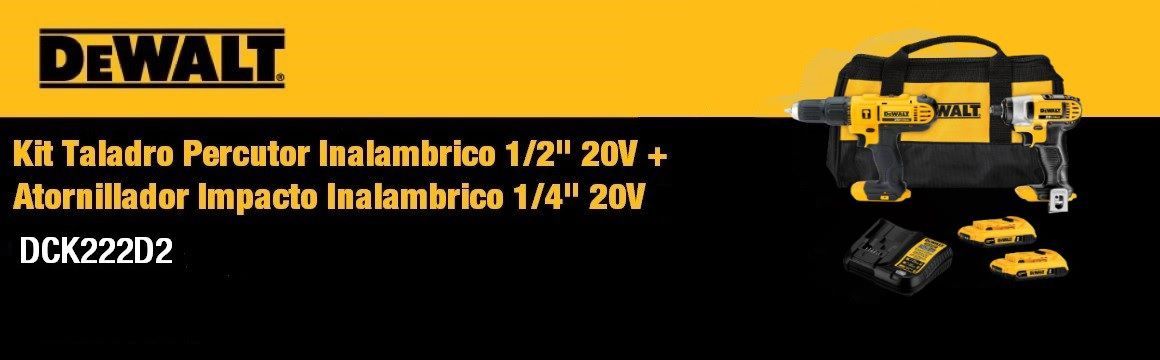 Taladros, taladro, percutor, atornillador, atornilladores, 20V, DEWALT, cargador, bateria, atornillar, taladrar , DCK222D2, accesorios, 18 piezas, puntas,kit,combo 