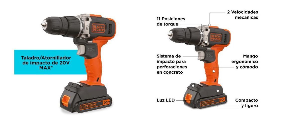 Taladro percutor Black&Decker BCD704C1 inalámbrico con batería