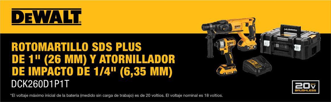 Combo, Kit, Atornillador,atornillador de impacto, Rotomartillos, SDS PLUS, rotomartillo, baterías, 20V, cargador, DCK260D1P1T, DEWALT, herramientas inalámbricas, inalámbrico, DCF7871, DCH133