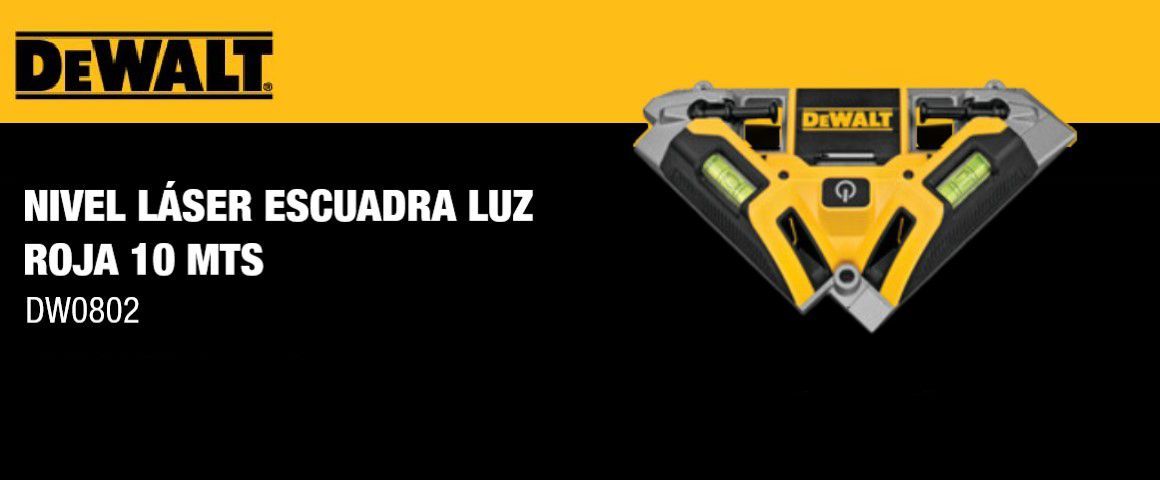 ACCESORIOS, ESCUADRA, LASER, NIVEL LASER, LINEAS ROJAS, 10 MTS, DEWALT, DW0802