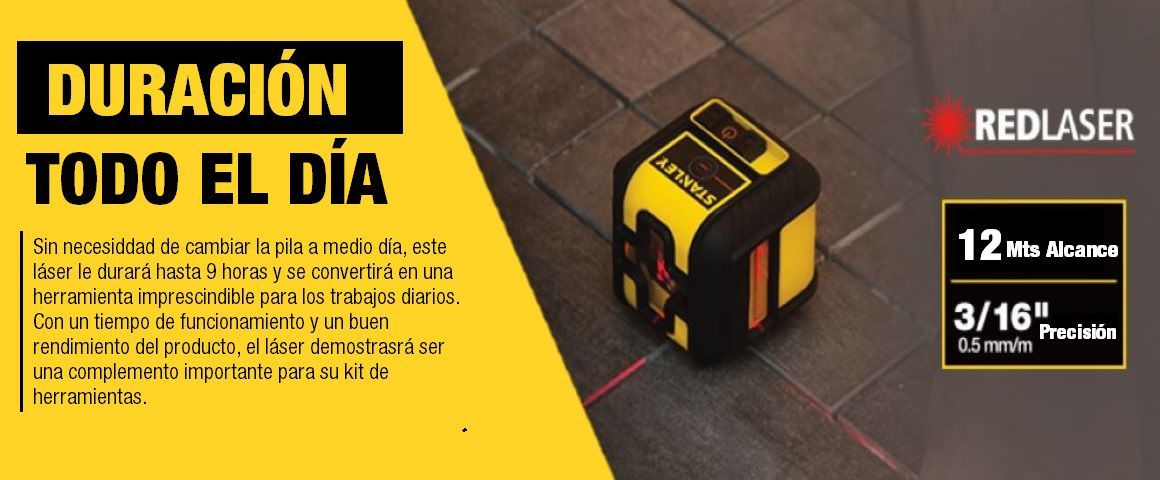 NIVEL LASER, LINEAS CRUZADAS ROJAS, 12 METROS, ALCANCE, PRECISIÓN, STANLEY,STHT77502
