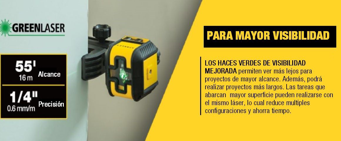 NIVEL LASER, LINEAS CRUZADAS, VERDES, PRECISIÓN, ALCANCE, STANLEY, STHT77499