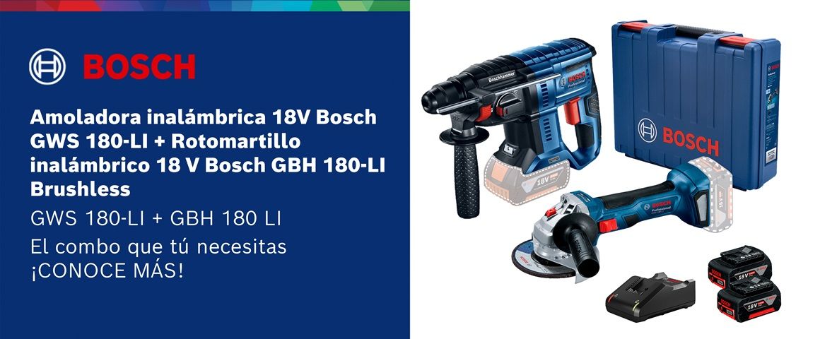 Amoladora inalámbrica 18V Bosch GWS 180-LI + Rotomartillo inalámbrico 18 V Bosch GBH 180-LI Brushless 