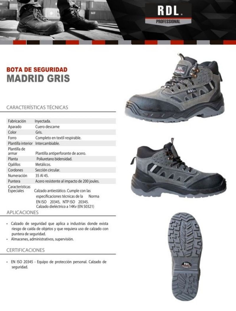 Bota de Seguridad Madrid, Botas de seguridad, equipamiento de seguridad, RDL, Botas de cuero