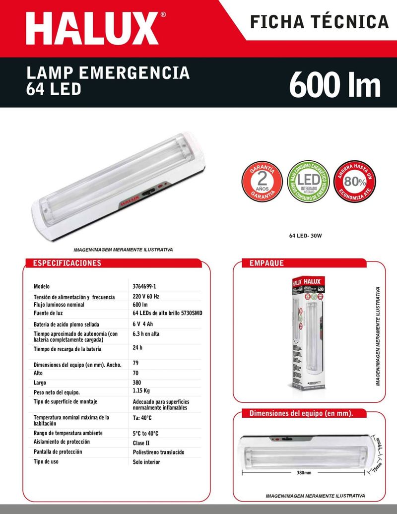Halux Lampara de emergencia lámpara de emergencia