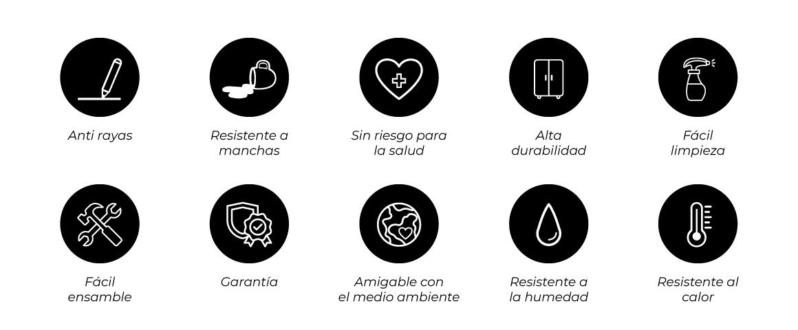 Garantia, resistencia, fácil de limpiar, fácil ensamble, salud, antirayas, durabilidad