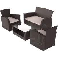 Juego de living exterior Palermo de ratán  marrón sillones sofa mesa 4 personas