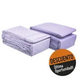 Juego de sábanas de poliéster violeta y blanca 1 plaza y media
