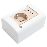 Conjunto caja exterior 3 módulos con toma corriente con tierra y toma schuko