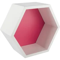 Estante de MDF hexagonal blanco y fucsia 27 x 23,4 x 12 cm